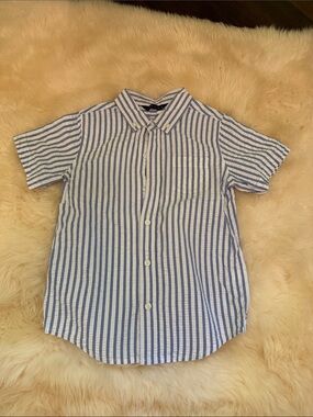 Janie and Jack Blue and White Striped Short-Sleeve Button-Down Shirt